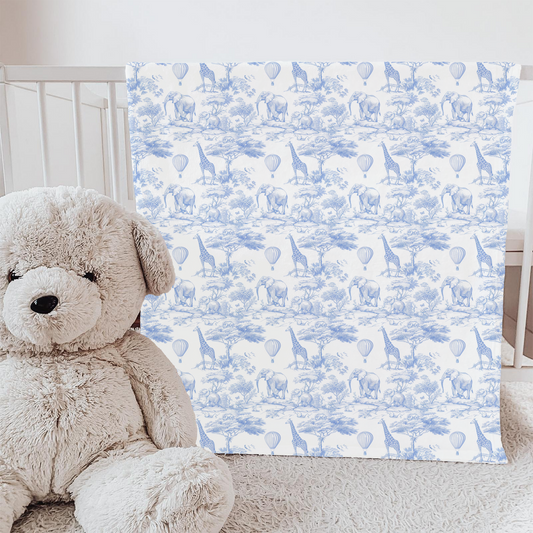 Baby and Toddler Minky Blanket - Blue Toile Safari
